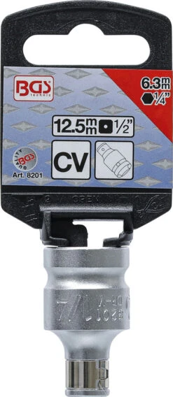 Adaptateur D'embouts Avec Bille De Retenue Carré 1/2" Sur Hexagone 1/4